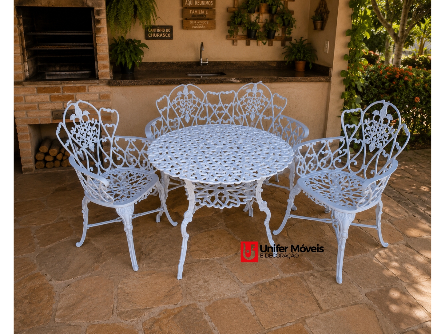 Conjunto Floral com Namoradeira e Mesa Alta
